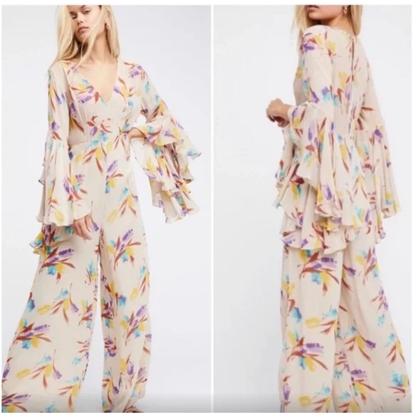 Free People X Ti-MoFloral Cream Jumpsuit